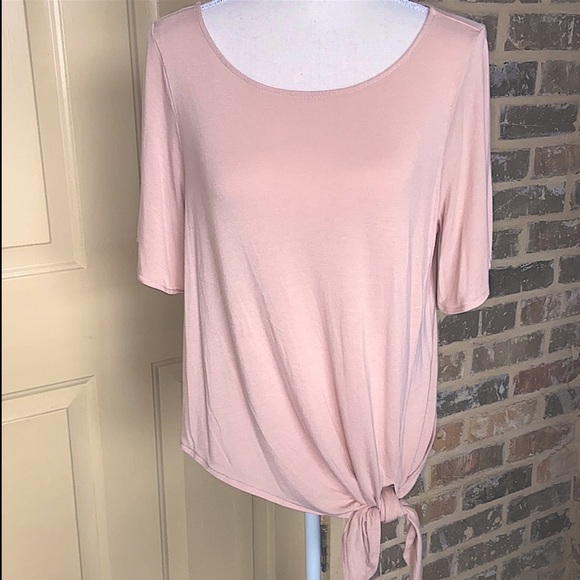 Ann Taylor Loft Peach Tie Waist Top Soft T-Shirt Jersey Knit Round Neck - Picture 16 of 16